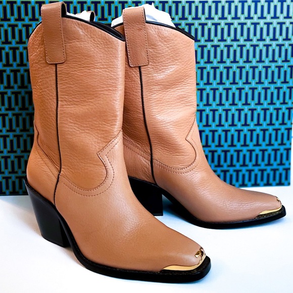 NEW in Box 👢Tory Burch ✨ Western mid calf boots with metal “T” detail - Picture 4 of 6